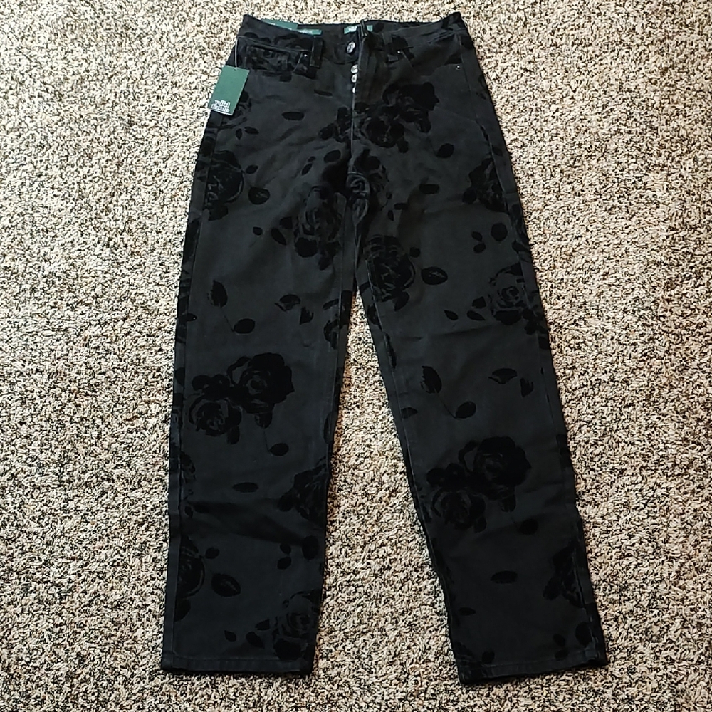 Wild Fable | Flocked Floral High Rise Straight Leg Easy Ridged Black Jeans NWT